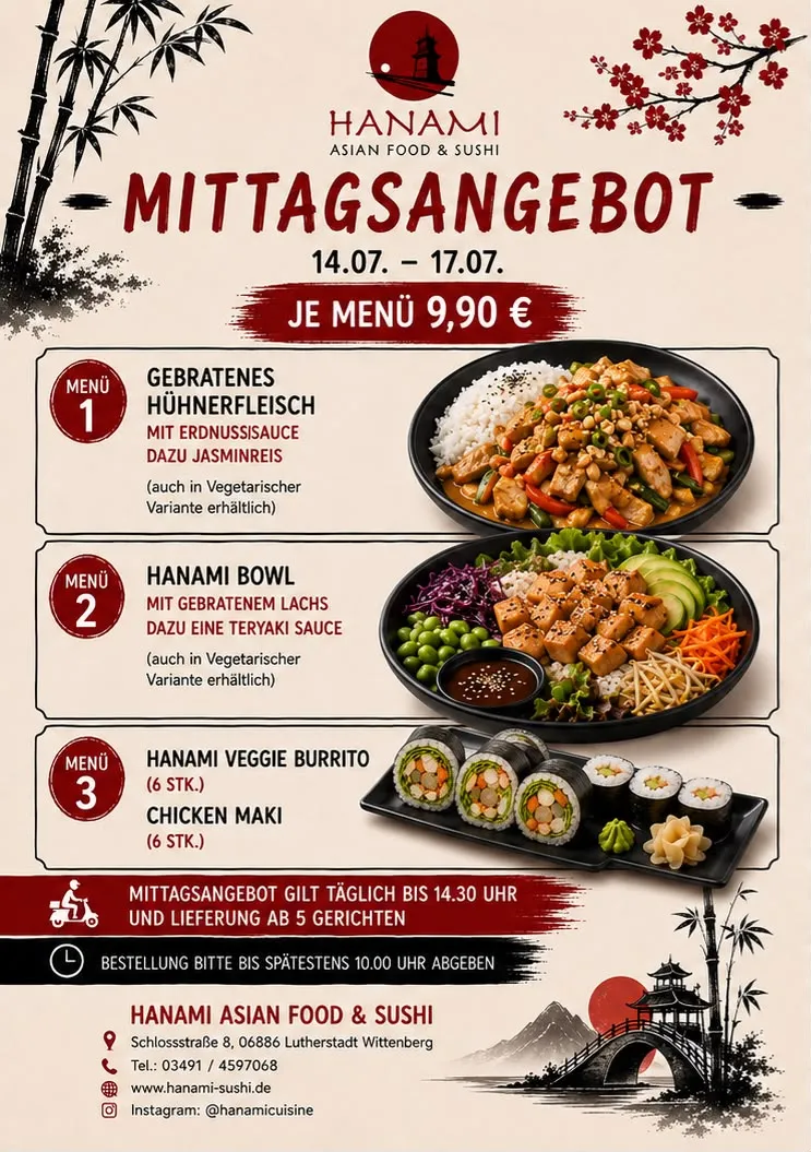 Hanami Asia Food & Sushi - Menü für Firmenkunden